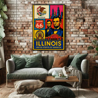 Illinois Icons Vintage Poster PosterGoat