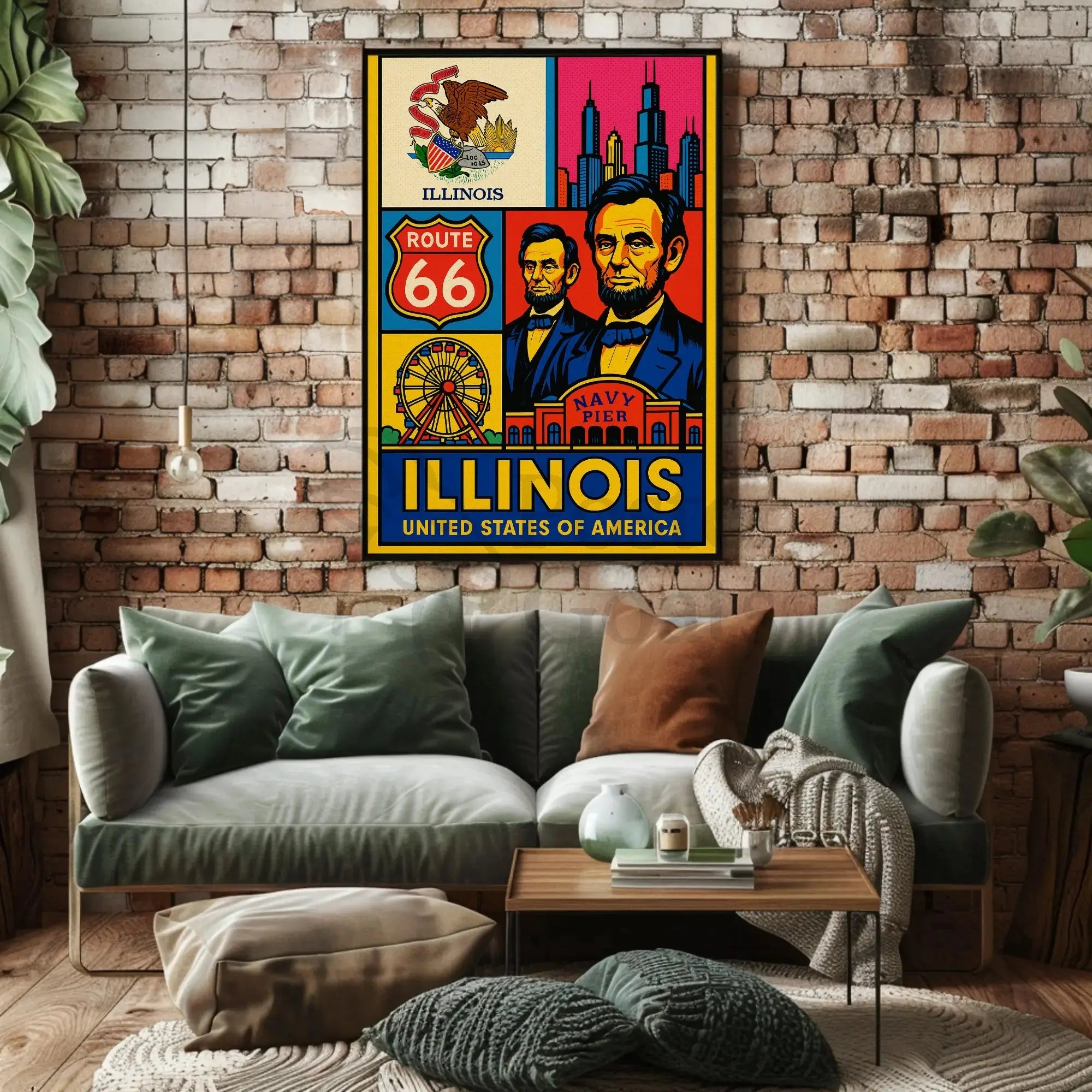 Illinois Icons Vintage Poster PosterGoat