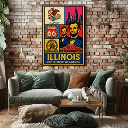 Illinois Icons Vintage Poster PosterGoat