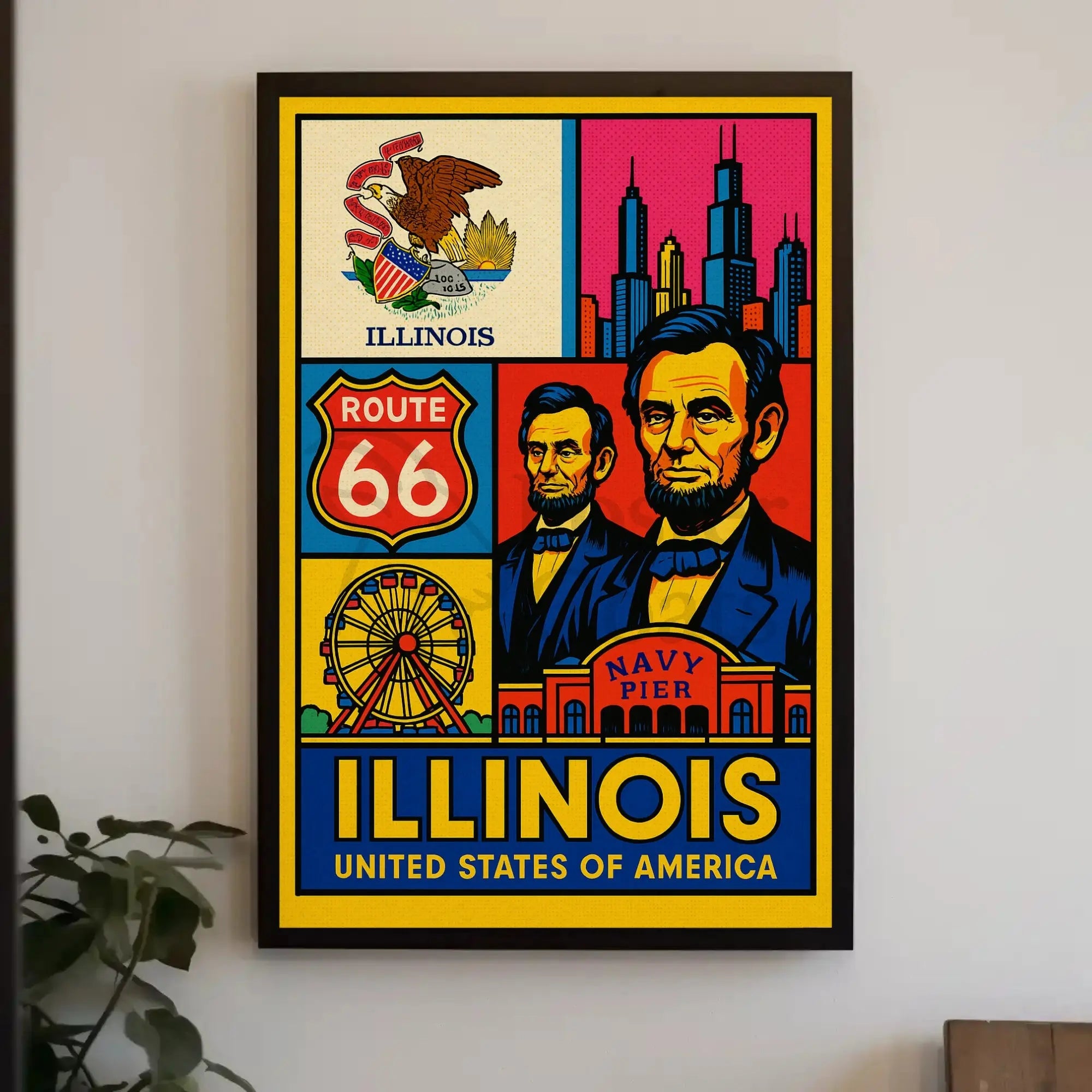 Illinois Icons Vintage Poster PosterGoat