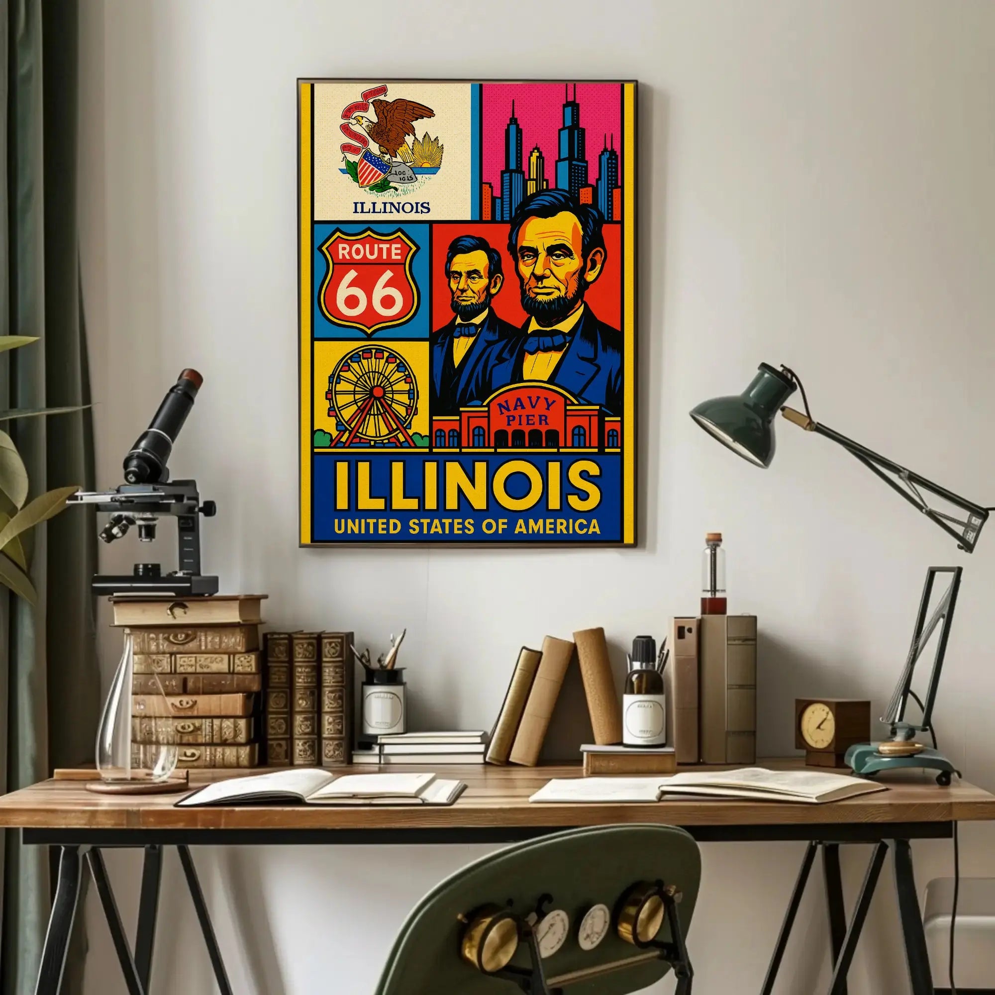 Illinois Icons Vintage Poster PosterGoat
