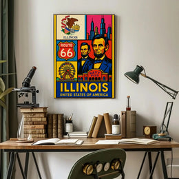 Illinois Icons Vintage Poster PosterGoat