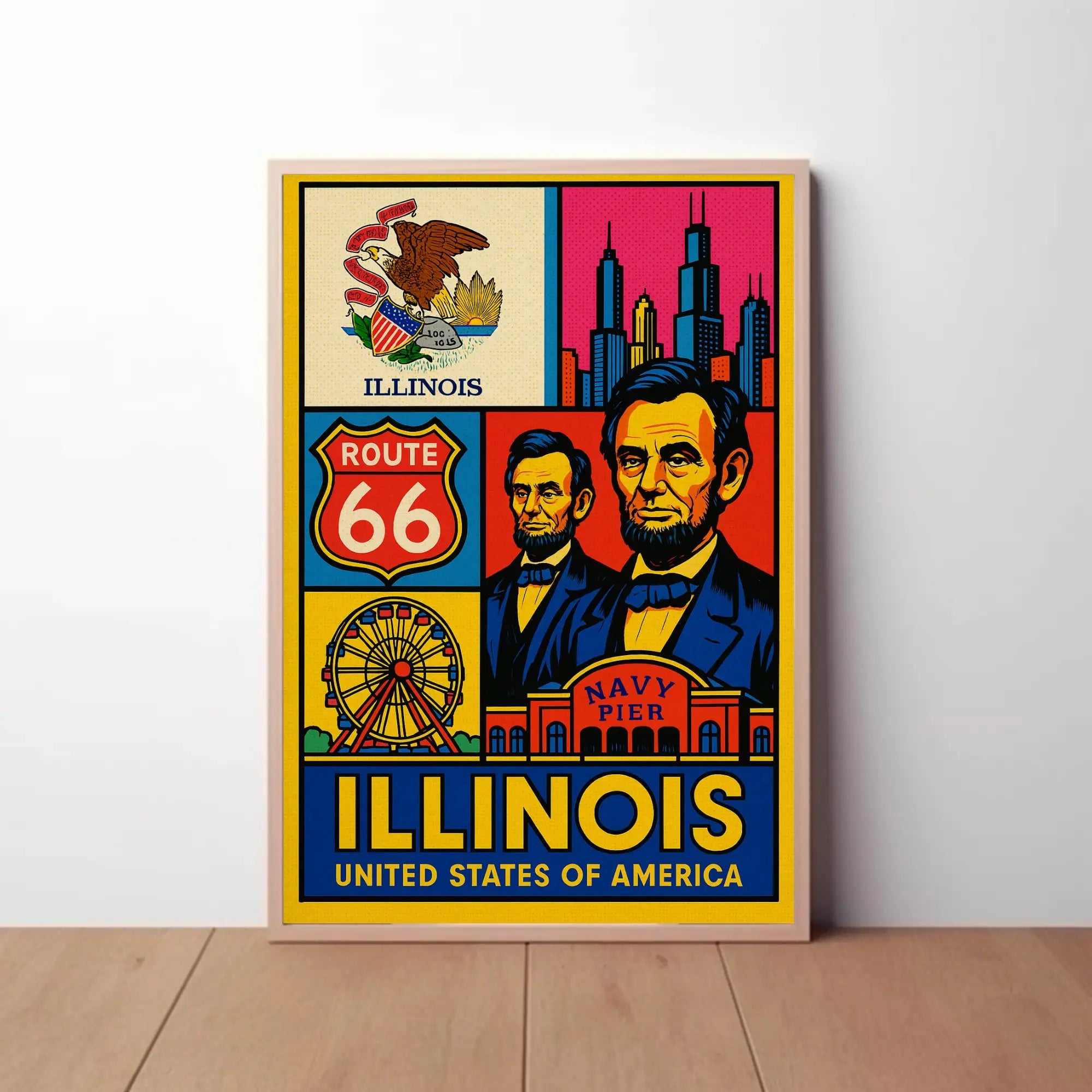 Illinois Icons Vintage Poster PosterGoat