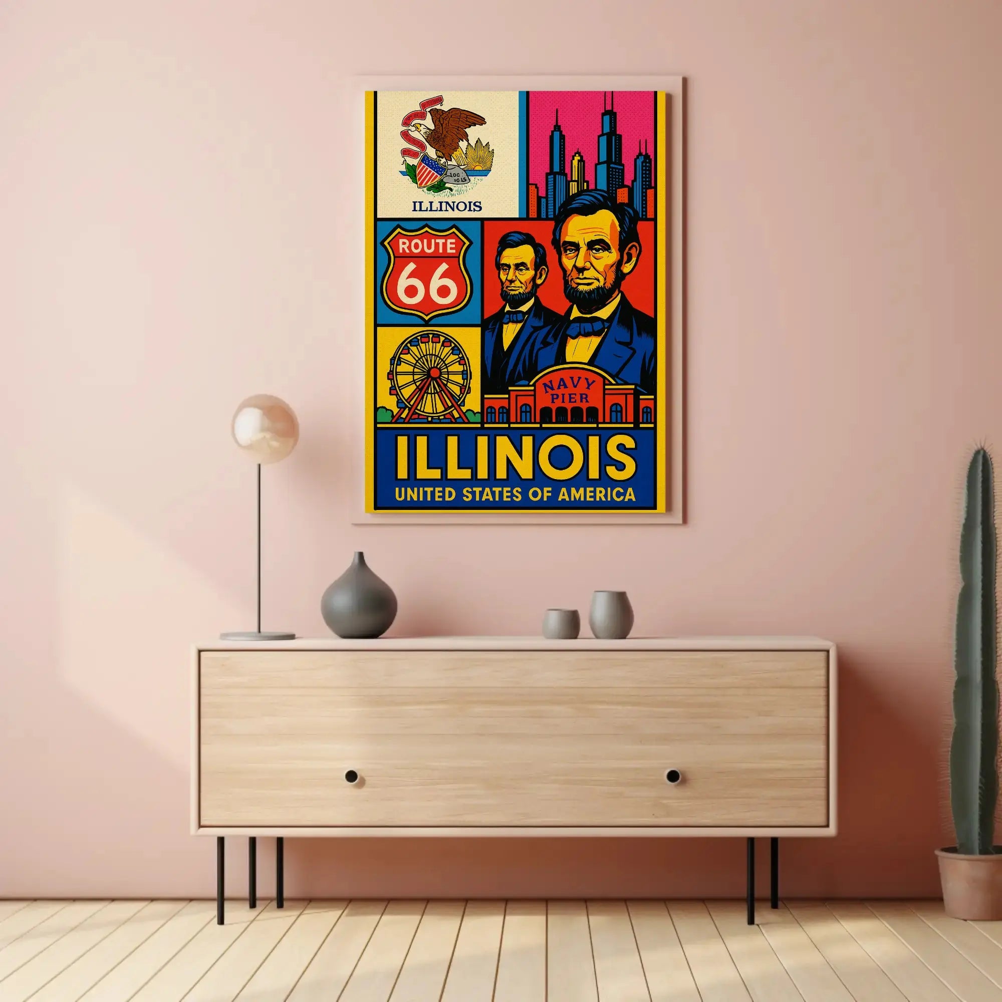 Illinois Icons Vintage Poster PosterGoat