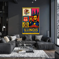 Illinois Icons Vintage Poster PosterGoat