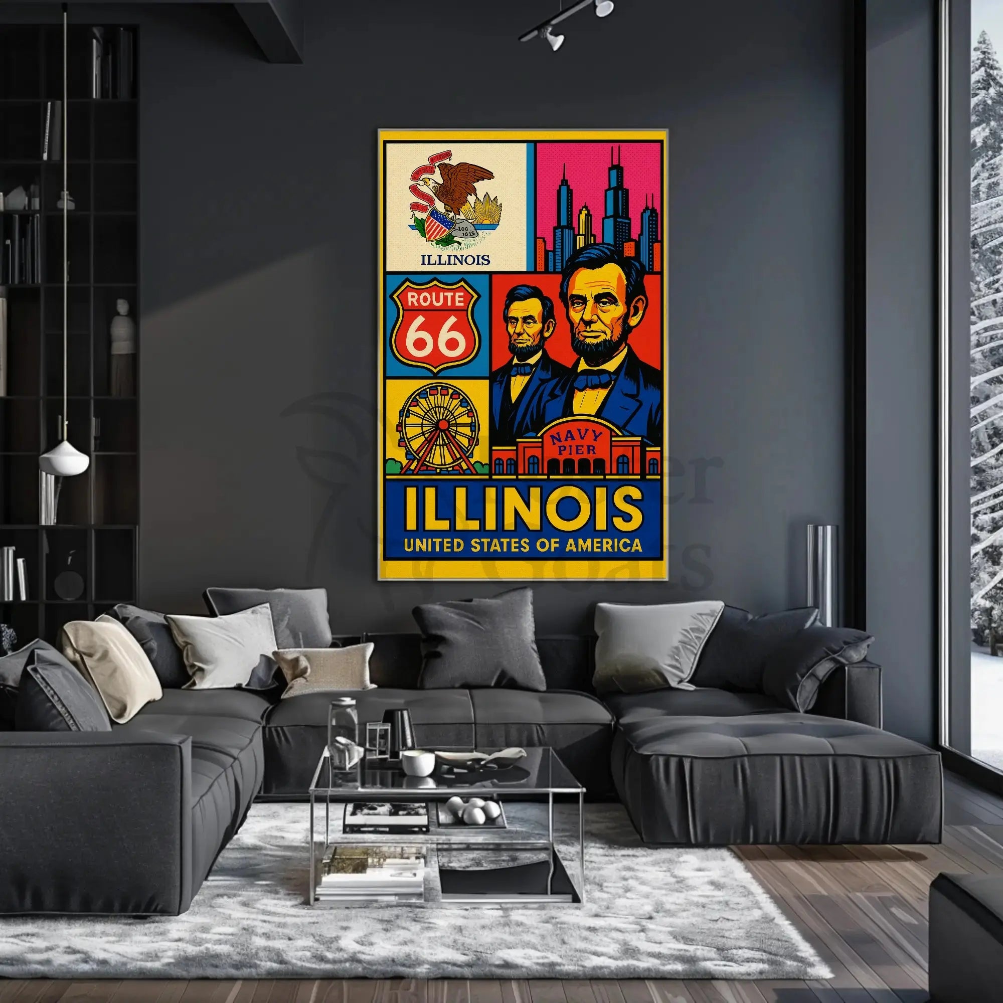 Illinois Icons Vintage Poster PosterGoat