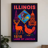 Illinois Land of Lincoln Retro Artistic Heritage Poster PosterGoat