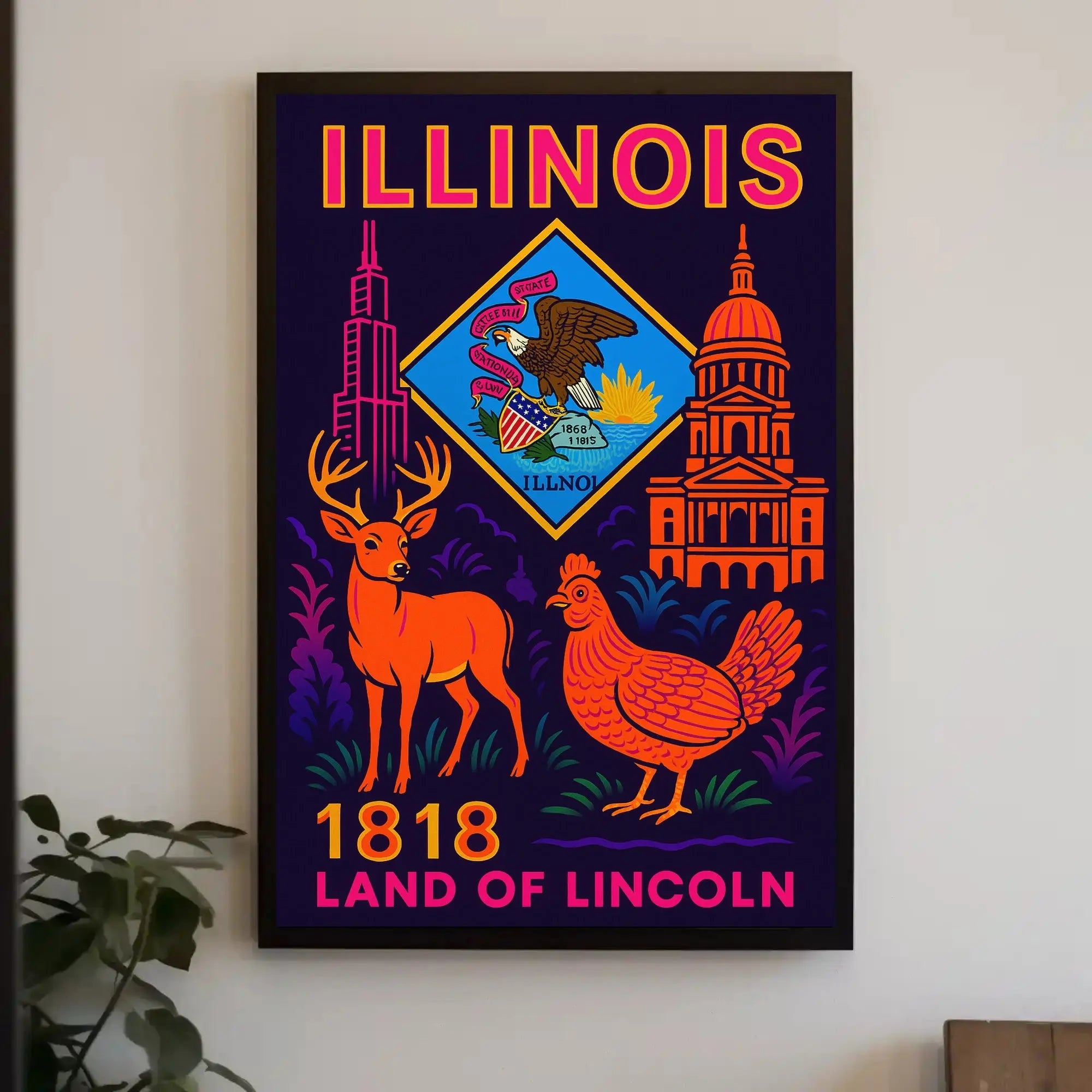 Illinois Land of Lincoln Retro Artistic Heritage Poster PosterGoat
