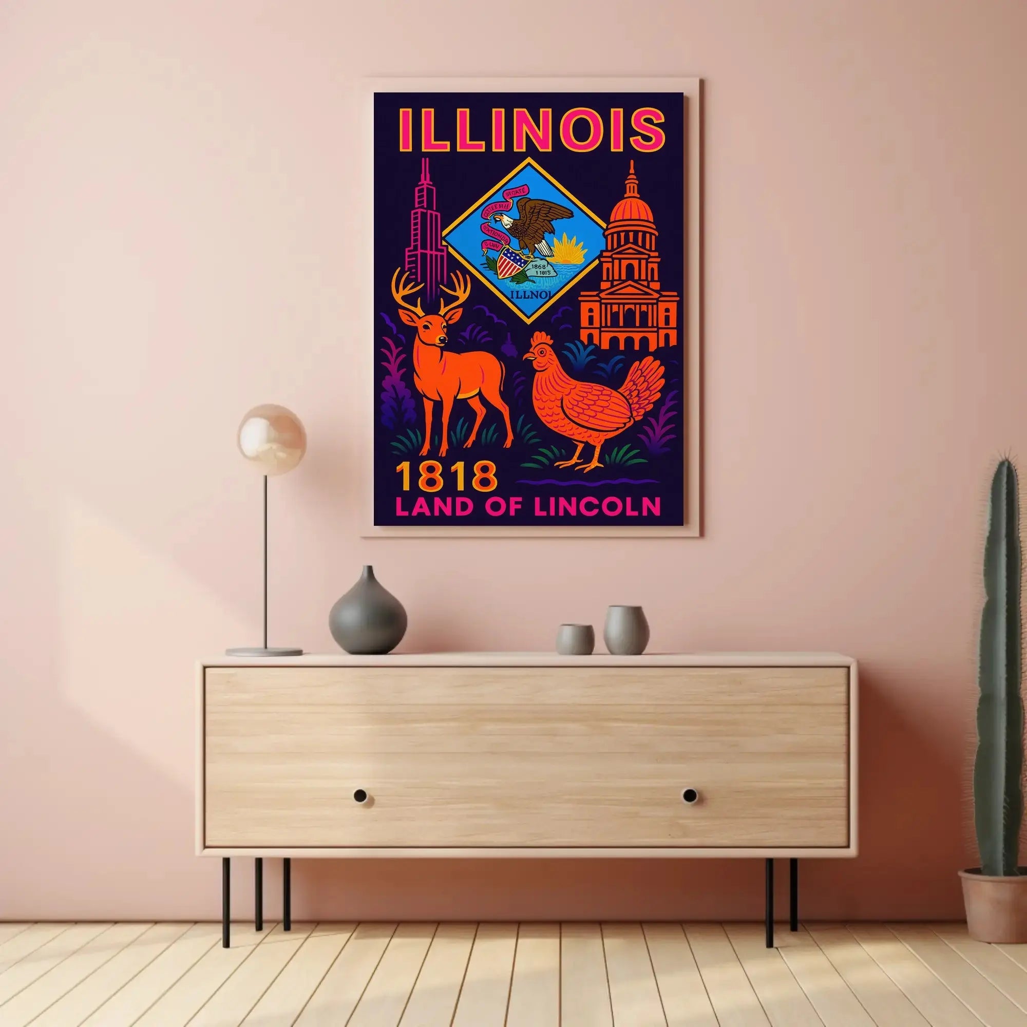Illinois Land of Lincoln Retro Artistic Heritage Poster PosterGoat