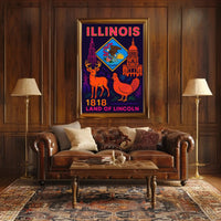Illinois Land of Lincoln Retro Artistic Heritage Poster PosterGoat
