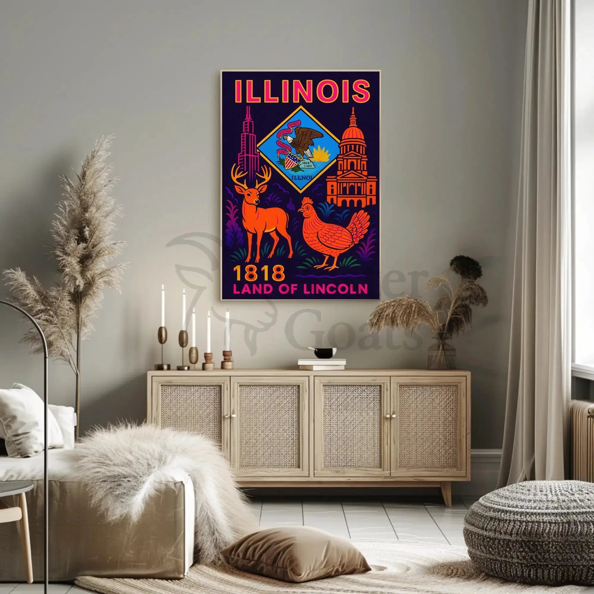 Illinois Land of Lincoln Retro Artistic Heritage Poster PosterGoat