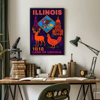 Illinois Land of Lincoln Retro Artistic Heritage Poster PosterGoat