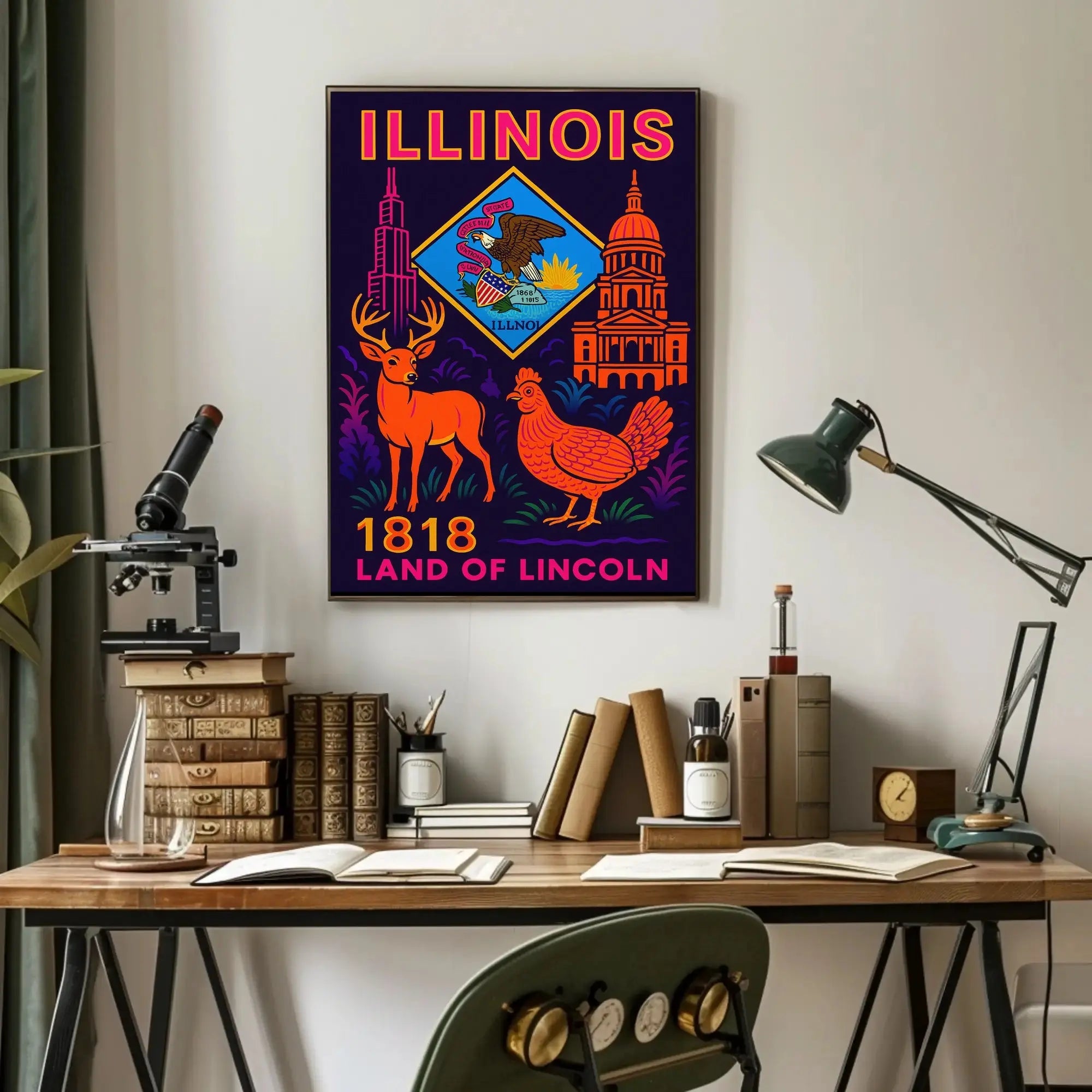 Illinois Land of Lincoln Retro Artistic Heritage Poster PosterGoat