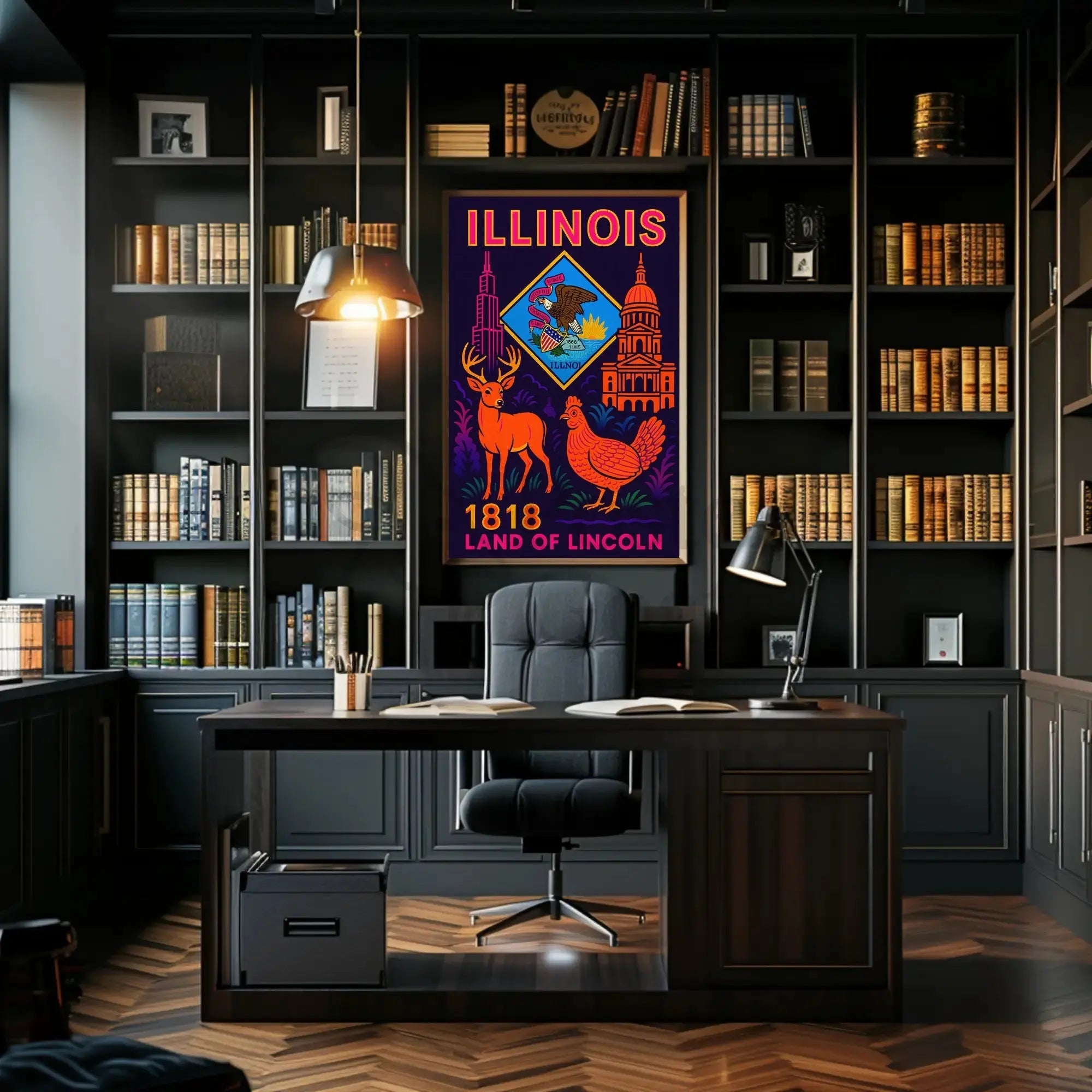 Illinois Land of Lincoln Retro Artistic Heritage Poster PosterGoat