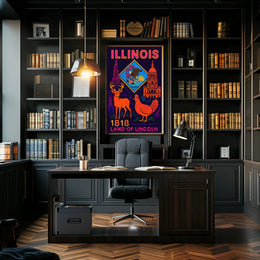 Illinois Land of Lincoln Retro Artistic Heritage Poster PosterGoat