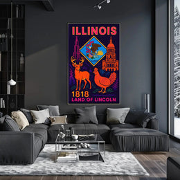 Illinois Land of Lincoln Retro Artistic Heritage Poster PosterGoat
