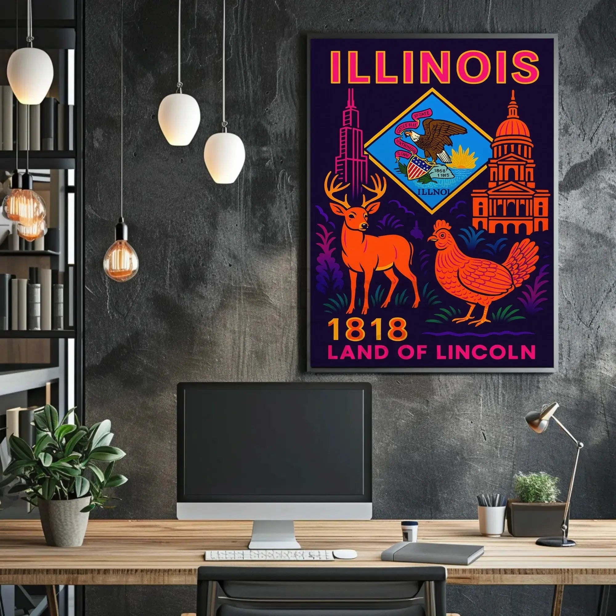 Illinois Land of Lincoln Retro Artistic Heritage Poster PosterGoat