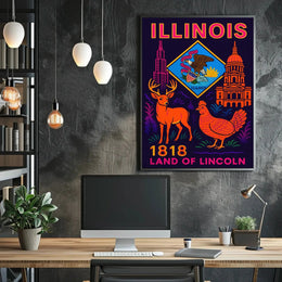 Illinois Land of Lincoln Retro Artistic Heritage Poster PosterGoat