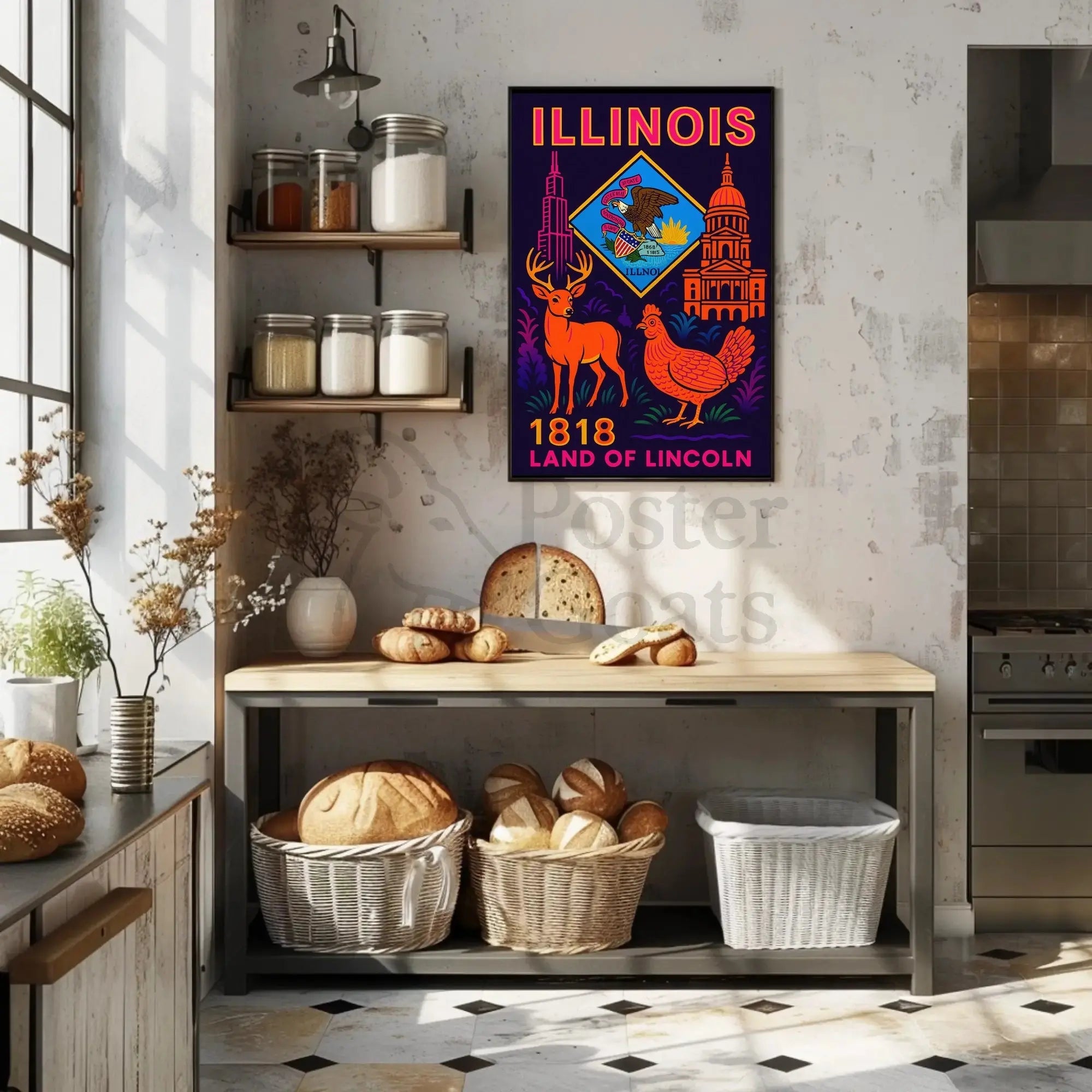 Illinois Land of Lincoln Retro Artistic Heritage Poster PosterGoat