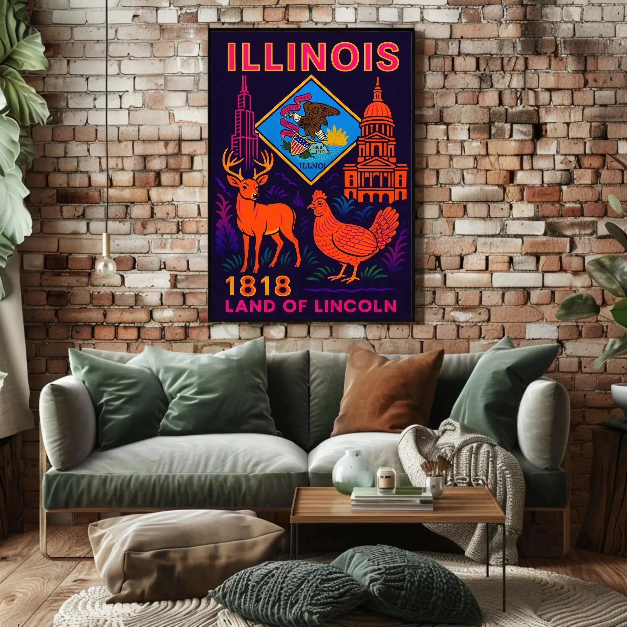 Illinois Land of Lincoln Retro Artistic Heritage Poster PosterGoat