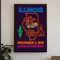 Illinois Neon Glow State Pride Cultural Heritage Poster PosterGoat