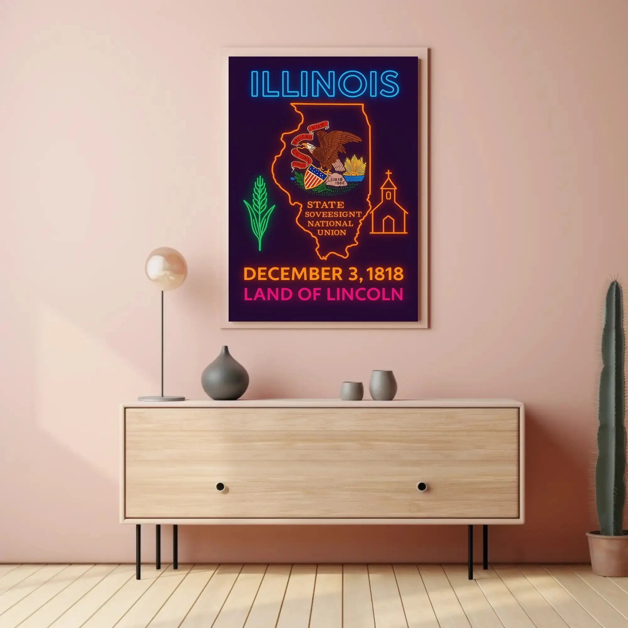 Illinois Neon Glow State Pride Cultural Heritage Poster PosterGoat