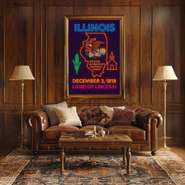 Illinois Neon Glow State Pride Cultural Heritage Poster PosterGoat