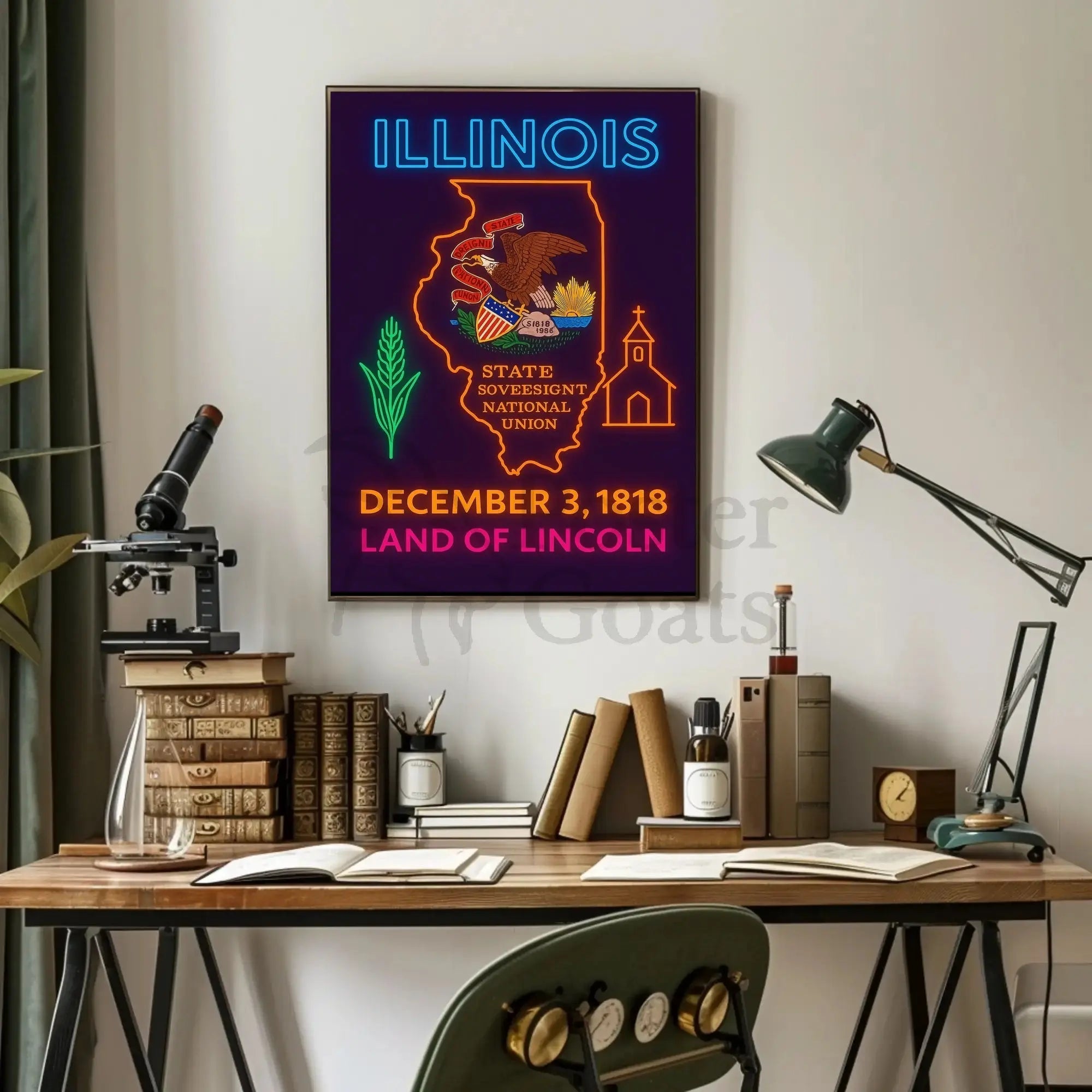 Illinois Neon Glow State Pride Cultural Heritage Poster PosterGoat