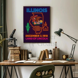 Illinois Neon Glow State Pride Cultural Heritage Poster PosterGoat