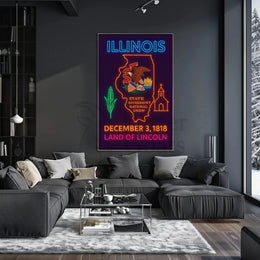 Illinois Neon Glow State Pride Cultural Heritage Poster PosterGoat