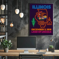 Illinois Neon Glow State Pride Cultural Heritage Poster PosterGoat