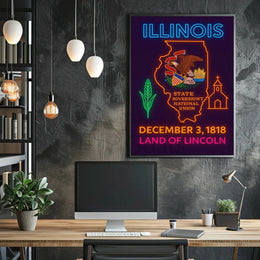 Illinois Neon Glow State Pride Cultural Heritage Poster PosterGoat
