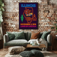 Illinois Neon Glow State Pride Cultural Heritage Poster PosterGoat