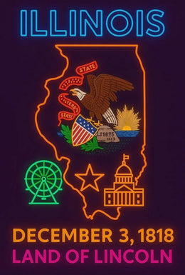 Illinois Neon Landmarks Poster: Cultural or Heritage Poster PosterGoat