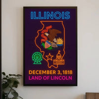 Illinois Neon Landmarks Poster: Cultural or Heritage Poster PosterGoat
