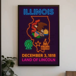 Illinois Neon Landmarks Poster: Cultural or Heritage Poster PosterGoat