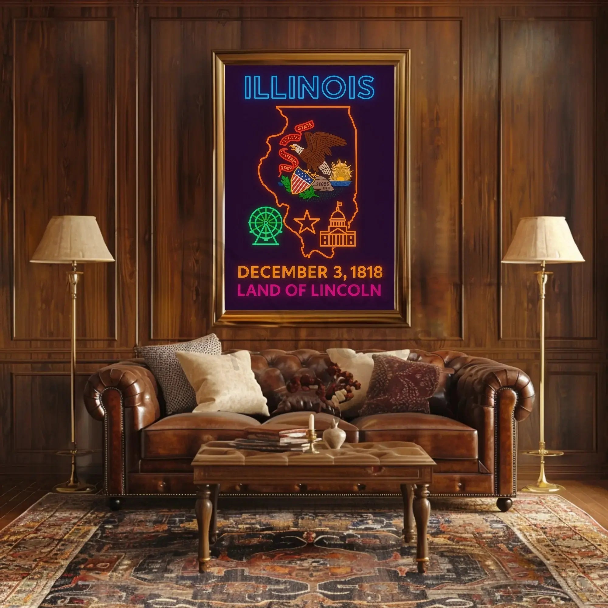 Illinois Neon Landmarks Poster: Cultural or Heritage Poster PosterGoat