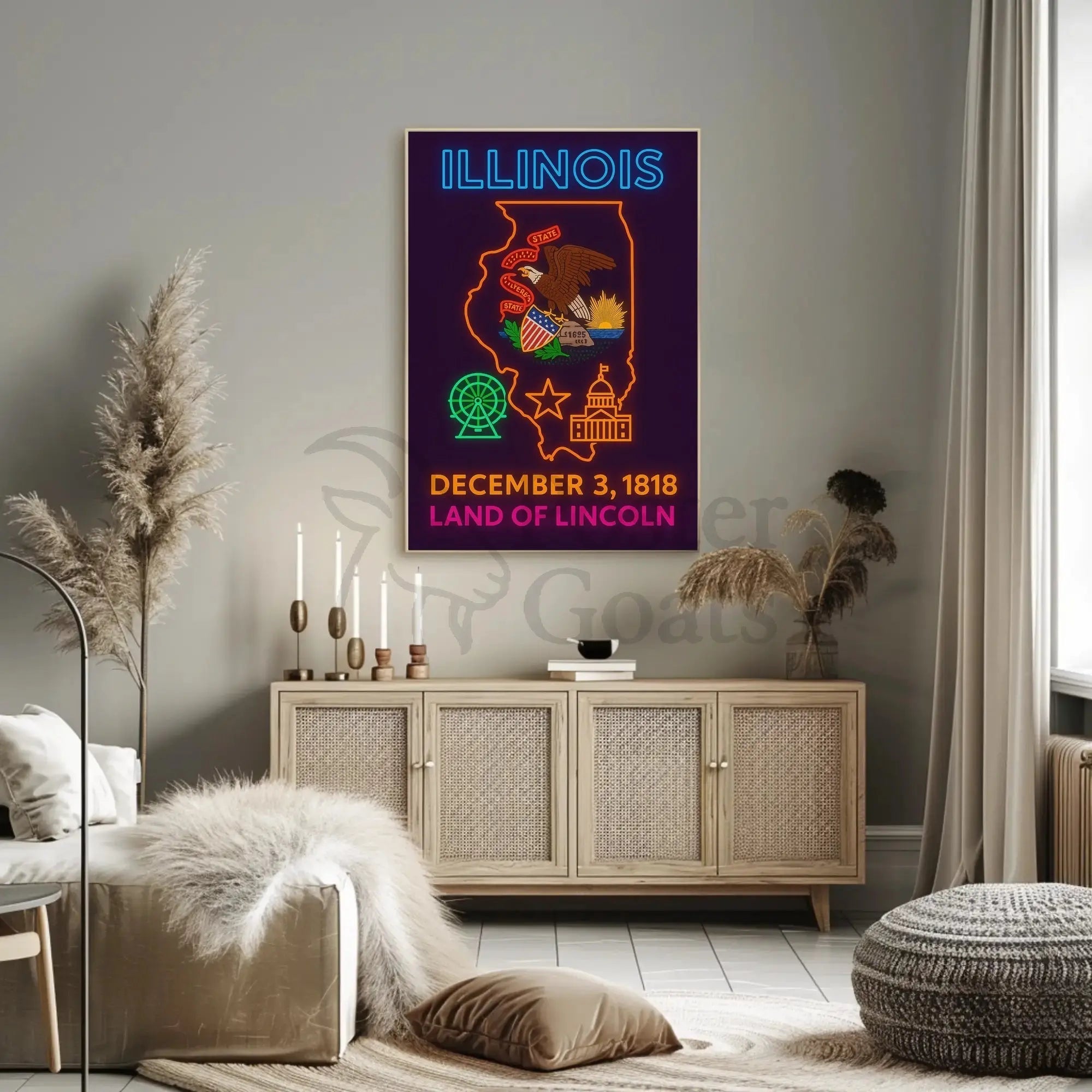 Illinois Neon Landmarks Poster: Cultural or Heritage Poster PosterGoat