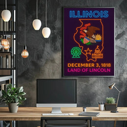 Illinois Neon Landmarks Poster: Cultural or Heritage Poster PosterGoat