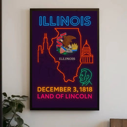 Illinois Neon Statehood Celebration Poster - Historical or Presidential Poster PosterGoat