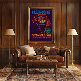 Illinois Neon Statehood Celebration Poster - Historical or Presidential Poster PosterGoat