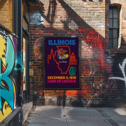 Illinois Neon Statehood Celebration Poster - Historical or Presidential Poster PosterGoat
