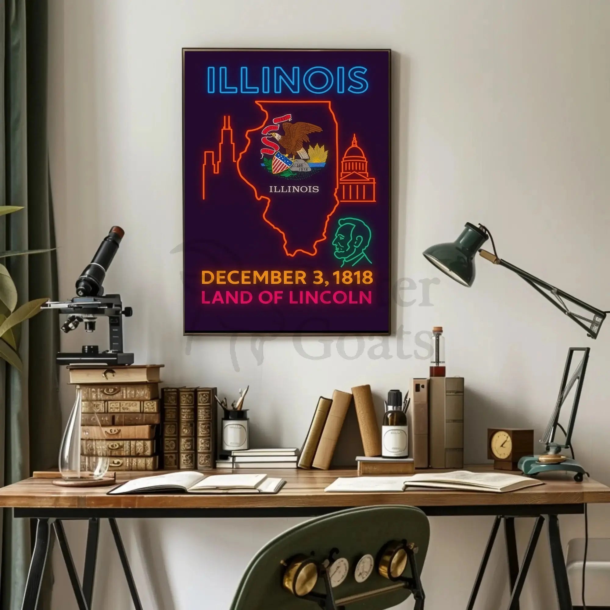 Illinois Neon Statehood Celebration Poster - Historical or Presidential Poster PosterGoat