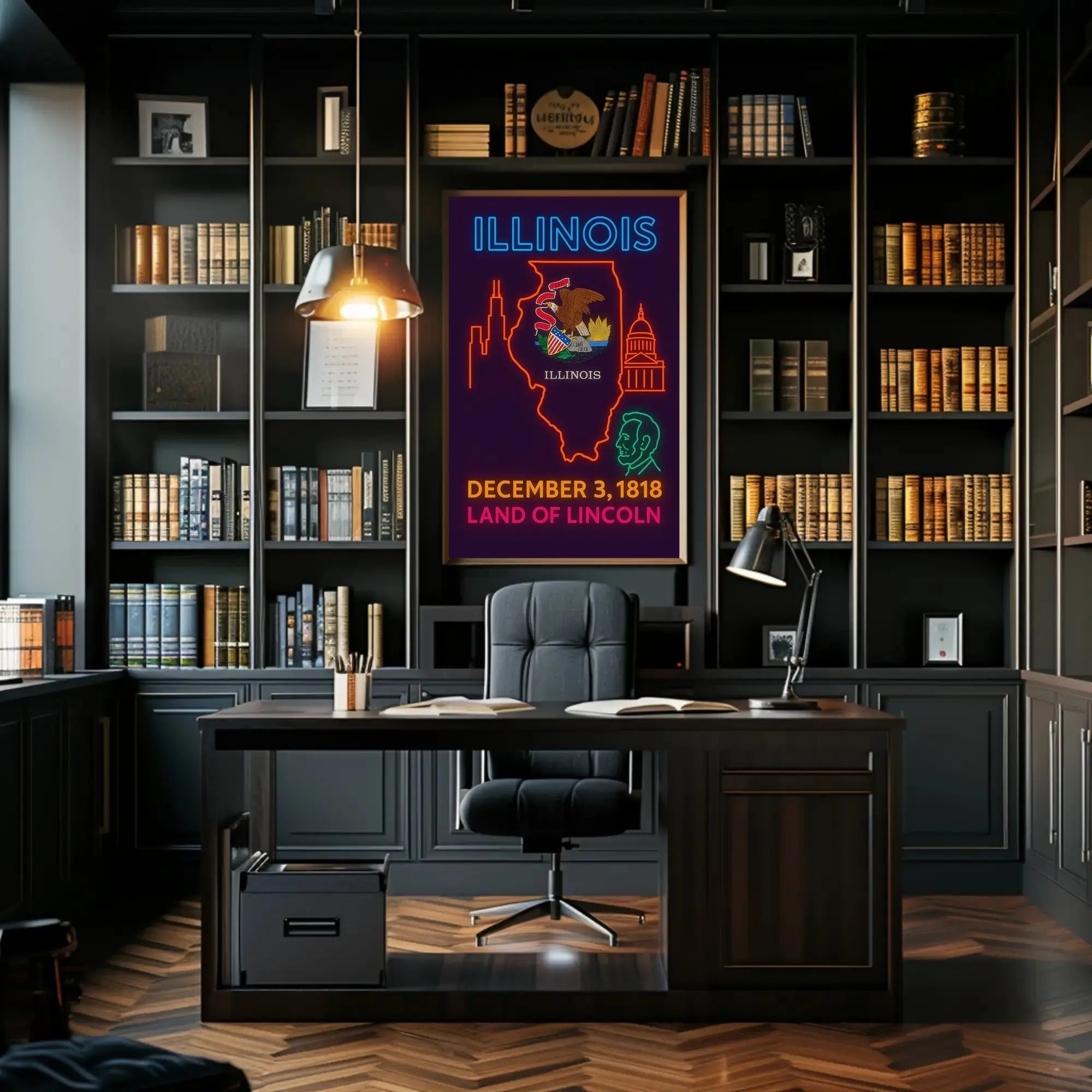 Illinois Neon Statehood Celebration Poster - Historical or Presidential Poster PosterGoat