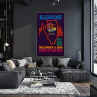 Illinois Neon Statehood Celebration Poster - Historical or Presidential Poster PosterGoat