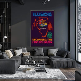 Illinois Neon Statehood Celebration Poster - Historical or Presidential Poster PosterGoat