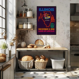 Illinois Neon Statehood Celebration Poster - Historical or Presidential Poster PosterGoat