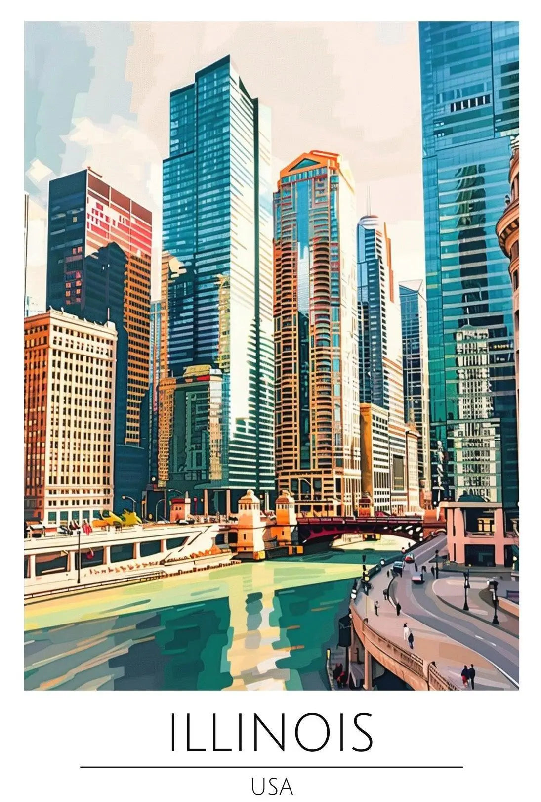 Illinois Urban Skyline Art Print for Travel Poster PosterGoat