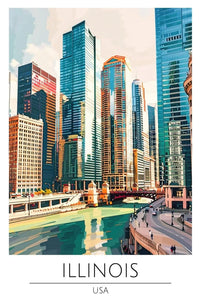Illinois Urban Skyline Art Print for Travel Poster PosterGoat
