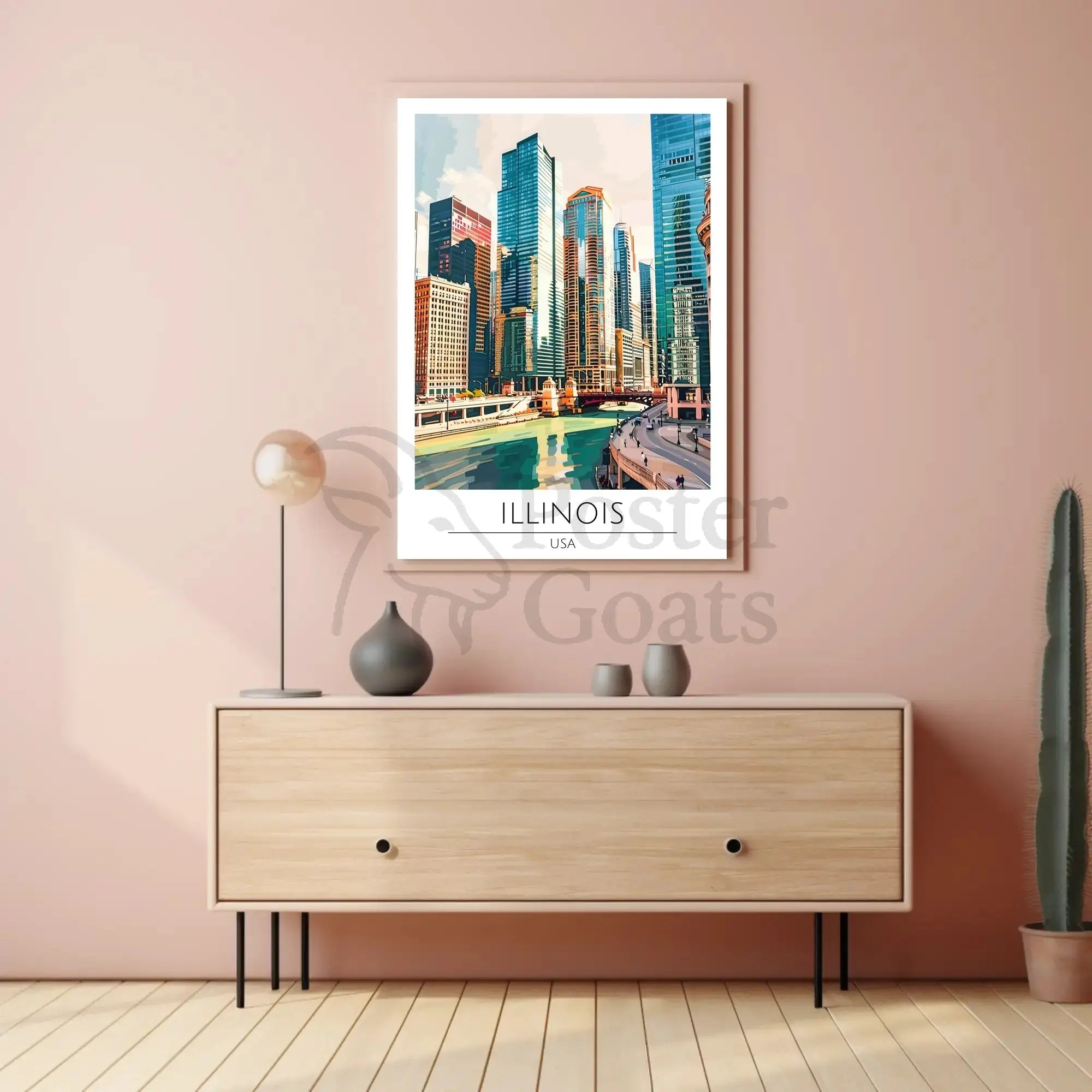 Illinois Urban Skyline Art Print for Travel Poster PosterGoat